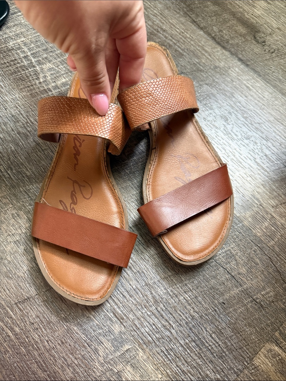 American Rag Tan/Brown Double Strap Slide Sandals